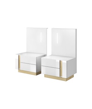 RACO Stolik Nocny Biały z Szufladami i z Oświetleniem LED zestaw 2 szt.