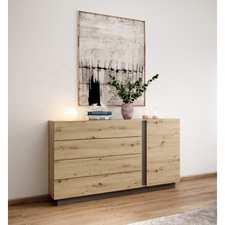 RACO Komoda 138 D4S Dąb Artisan – 4 Szuflady, Nowoczesna Komoda