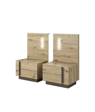 RACO Stolik Nocny Dąb Artisan z Szufladami i z Oświetleniem LED zestaw 2 szt.