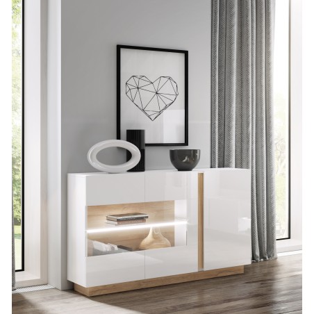 RACO Witryna 138 Biała Komoda Przeszklona z Oświetleniem LED