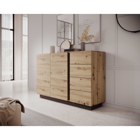 RACO Komoda 138 2D4S Dąb Artisan Przeszklona z Oświetleniem LED