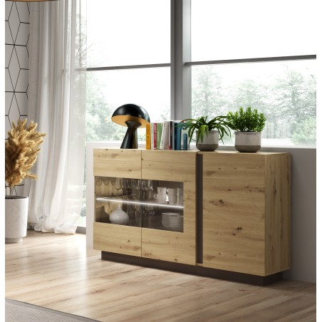 RACO Witryna 138 Dąb Artisan Komoda z Oświetleniem LED