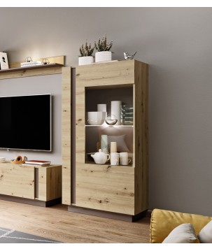 RACO Witryna Niska 72 Dąb Artisan Przeszklona z Oświetleniem LED