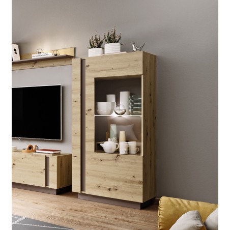 RACO Witryna Niska 72 Dąb Artisan Przeszklona z Oświetleniem LED