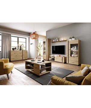 RACO Witryna Niska 72 Dąb Artisan Przeszklona z Oświetleniem LED