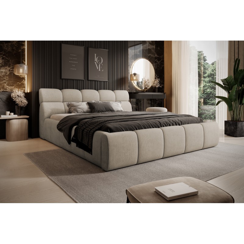 Łóżko GIULIA tapicerowane z pojemnikiem na pościel kolor Beżowy WERSAL