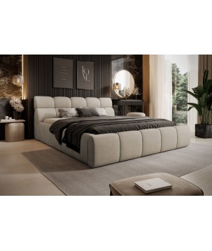 Łóżko GIULIA tapicerowane z pojemnikiem na pościel kolor Beżowy WERSAL