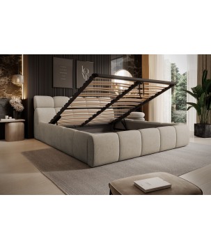 Łóżko GIULIA tapicerowane z pojemnikiem na pościel kolor Beżowy WERSAL