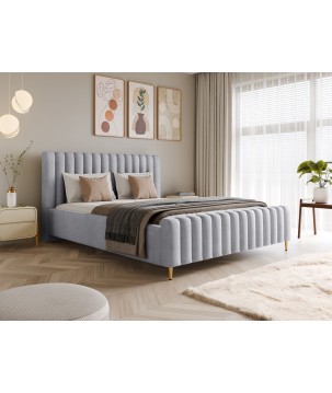 Łóżko LUX tapicerowane z pojemnikiem i zagłówkiem w tkaninie AMON 09 kolor SREBRNY DOMOHOME