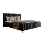 Łóżko LUX tapicerowane z pojemnikiem i zagłówkiem w tkaninie AMON 13 kolor CZARNY DOMOHOME