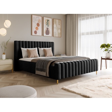 Łóżko LUX tapicerowane z pojemnikiem i zagłówkiem w tkaninie AMON 13 kolor CZARNY DOMOHOME