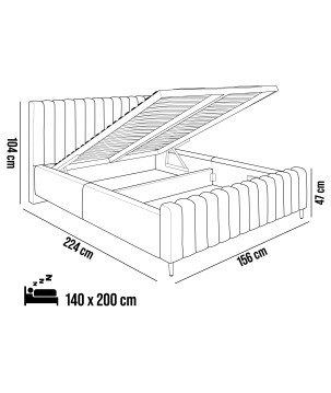Łóżko LUX tapicerowane z pojemnikiem i zagłówkiem w tkaninie AMON 13 kolor CZARNY DOMOHOME