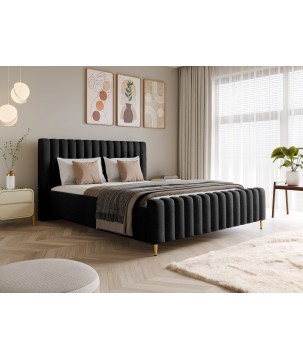 Łóżko LUX tapicerowane z pojemnikiem i zagłówkiem w tkaninie AMON 13 kolor CZARNY DOMOHOME