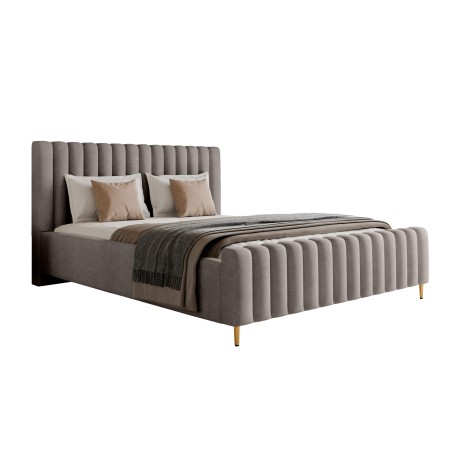 Łóżko LUX tapicerowane z pojemnikiem i zagłówkiem w tkaninie AMON 16 kolor CAPPUCCINO DOMOHOME