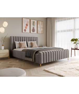 Łóżko LUX tapicerowane z pojemnikiem i zagłówkiem w tkaninie AMON 16 kolor CAPPUCCINO DOMOHOME