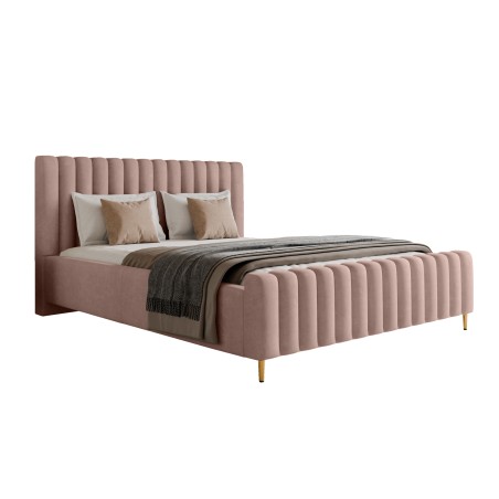 Łóżko LUX tapicerowane z pojemnikiem i zagłówkiem w tkaninie AMON 21 kolor PUDROWY RÓŻ DOMOHOME