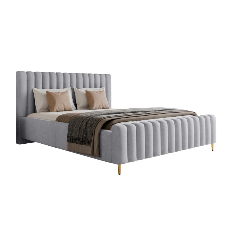 Łóżko LUX tapicerowane z pojemnikiem i zagłówkiem w tkaninie AMON 09 kolor SREBRNY DOMOHOME