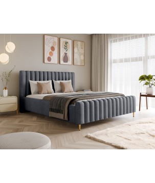 Łóżko LUX tapicerowane z pojemnikiem i zagłówkiem w tkaninie AMON 11 kolor SZARY DOMOHOME