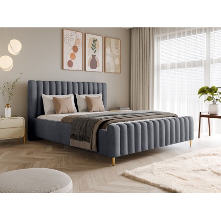 Łóżko LUX tapicerowane z pojemnikiem i zagłówkiem w tkaninie AMON 11 kolor SZARY DOMOHOME