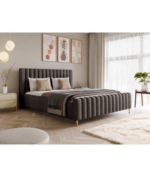 Łóżko LUX tapicerowane z pojemnikiem i zagłówkiem w tkaninie AMON 15 kolor BRĄZOWY DOMOHOME