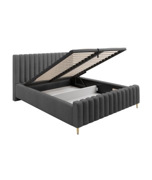 Łóżko LUX tapicerowane z pojemnikiem i zagłówkiem w tkaninie AMON 15 kolor BRĄZOWY DOMOHOME