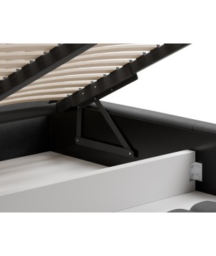 Łóżko LUX tapicerowane z pojemnikiem i zagłówkiem w tkaninie AMON 16 kolor CAPPUCCINO DOMOHOME