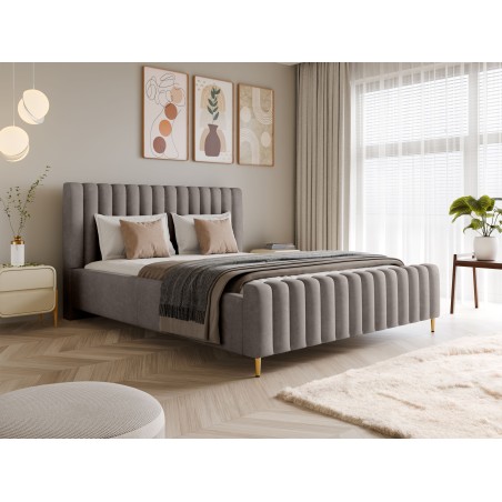 Łóżko LUX tapicerowane z pojemnikiem i zagłówkiem w tkaninie AMON 16 kolor CAPPUCCINO DOMOHOME