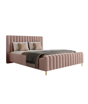 Łóżko LUX tapicerowane z pojemnikiem i zagłówkiem w tkaninie AMON 21 kolor PUDROWY RÓŻ DOMOHOME