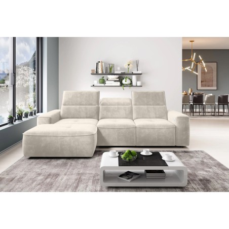 Narożnik COLOMBO Mini Lewostronny z elektryczną funkcją spania pojemnikiem PALLADIUM 02 Beżowy WERSAL