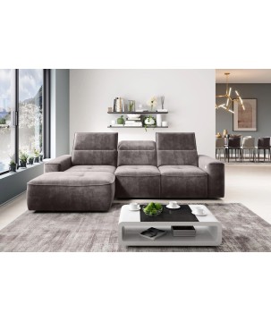 Narożnik COLOMBO Mini Lewostronny z elektryczną funkcją spania pojemnikiem PALLADIUM 05 Brązowy WERSAL