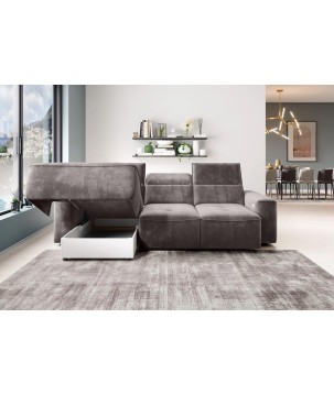 Narożnik COLOMBO Mini Lewostronny z elektryczną funkcją spania pojemnikiem PALLADIUM 05 Brązowy WERSAL