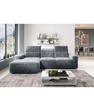 Narożnik COLOMBO Mini Lewostronny z elektryczną funkcją spania pojemnikiem PALLADIUM 15 Szary WERSAL