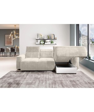 Narożnik COLOMBO Mini Prawostronny z elektryczną funkcją spania pojemnikiem PALLADIUM 02 Beżowy WERSAL