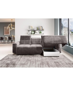 Narożnik COLOMBO Mini Prawostronny z elektryczną funkcją spania pojemnikiem PALLADIUM 05 Brązowy WERSAL