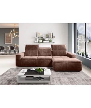 Narożnik COLOMBO Mini Prawostronny z elektryczną funkcją spania pojemnikiem PALLADIUM 08 Miedziany WERSAL