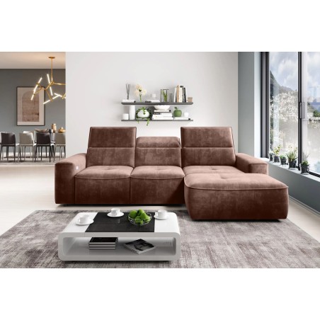 Narożnik COLOMBO Mini Prawostronny z elektryczną funkcją spania pojemnikiem PALLADIUM 08 Miedziany WERSAL