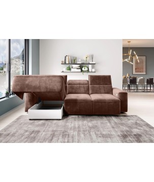 Narożnik COLOMBO Mini Prawostronny z elektryczną funkcją spania pojemnikiem PALLADIUM 08 Miedziany WERSAL