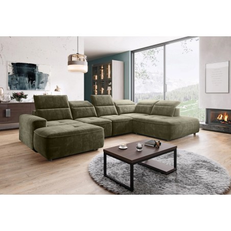 Narożnik COLOMBO Mini Prawostronny z elektryczną funkcją spania pojemnikiem PALLADIUM 10 Zielony WERSAL