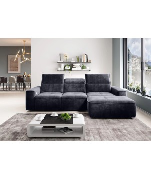 Narożnik COLOMBO Mini Prawostronny z elektryczną funkcją spania pojemnikiem PALLADIUM 19 Antracytowy WERSAL