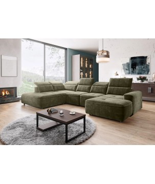 Narożnik COLOMBO XL Lewostronny z elektryczną funkcją spania pojemnikiem PALLADIUM 10 Zielony WERSAL