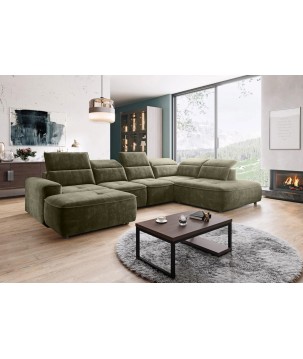 Narożnik COLOMBO XL Prawostronny z elektryczną funkcją spania pojemnikiem PALLADIUM 10 Zielony WERSAL