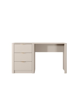 Beżowe Biurko LETNA z 3 szufladami – biurko do gabinetu i toaletka z ryflowanymi frontami