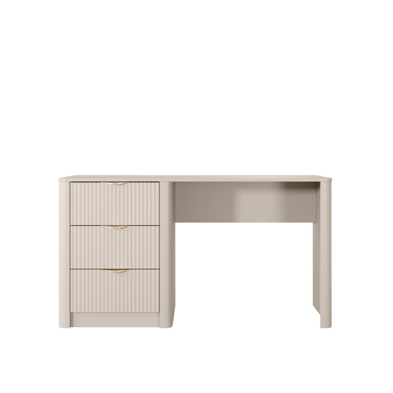 Beżowe Biurko LETNA z 3 szufladami – biurko do gabinetu i toaletka z ryflowanymi frontami