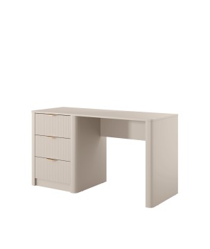 Beżowe Biurko LETNA z 3 szufladami – biurko do gabinetu i toaletka z ryflowanymi frontami