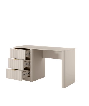 Beżowe Biurko LETNA z 3 szufladami – biurko do gabinetu i toaletka z ryflowanymi frontami