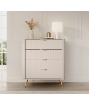 Beżowa Komoda LETNA 4 szuflady – komoda z ryflowanymi frontami Art Déco do salonu i sypialni