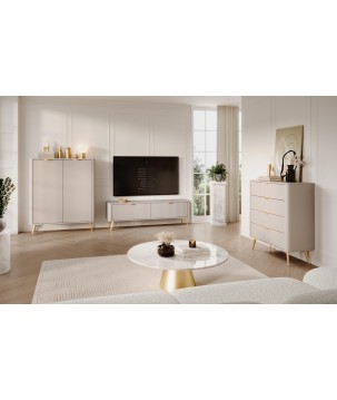 Beżowa Komoda LETNA 4 szuflady – komoda z ryflowanymi frontami Art Déco do salonu i sypialni