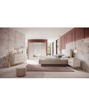 Beżowa Komoda wysoka LETNA 2D – komoda z ryflowanymi frontami do salonu i sypialni na wysokich nóżkach