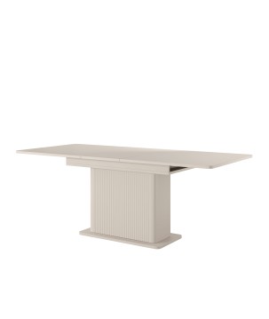 Beżowy Stół rozkładany LETNA M 160–200 cm ryflowana podstawa do jadalni i salonu