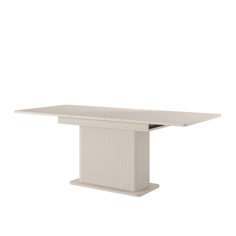 Beżowy Stół rozkładany LETNA M 160–200 cm ryflowana podstawa do jadalni i salonu